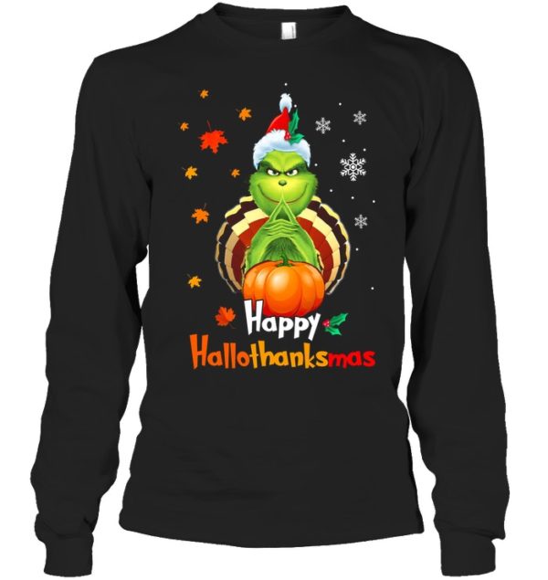 Hppy Hallothanksmas Green Christmas Halloween Thanksgiving Shirt