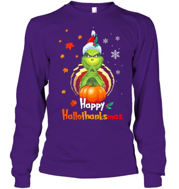 Hppy Hallothanksmas Green Christmas Halloween Thanksgiving Shirt