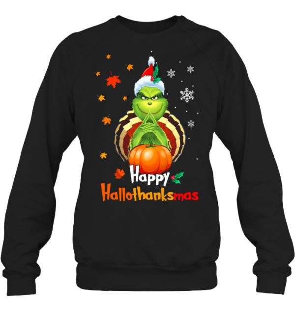 Hppy Hallothanksmas Green Christmas Halloween Thanksgiving Shirt