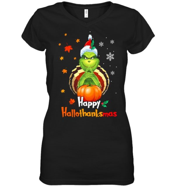 Hppy Hallothanksmas Green Christmas Halloween Thanksgiving Shirt