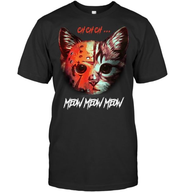 Meow Meow Meow Funny Halloween Cat Shirt.