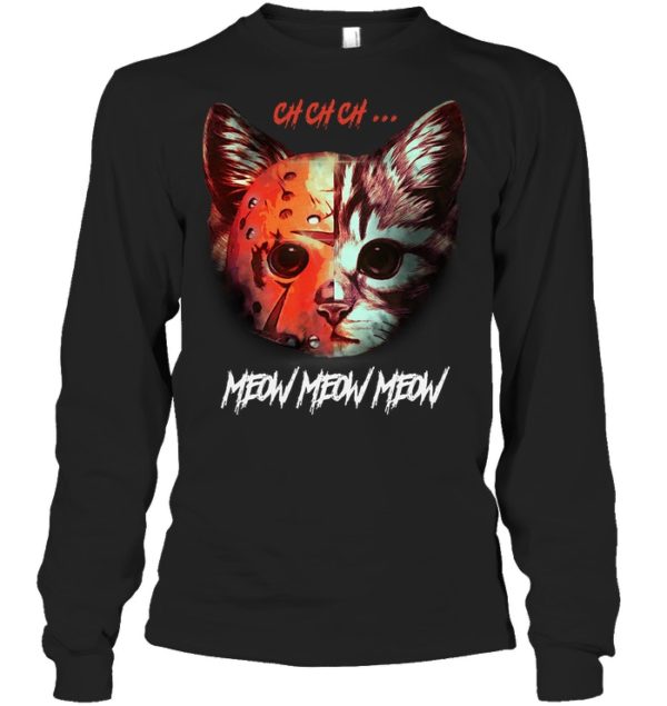 Meow Meow Meow Funny Halloween Cat Shirt.