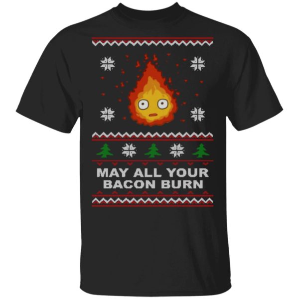 Studio Ghibli Calcifer May All Your Bacon Burn How's Moving Castle Ugly Christmas Shirt