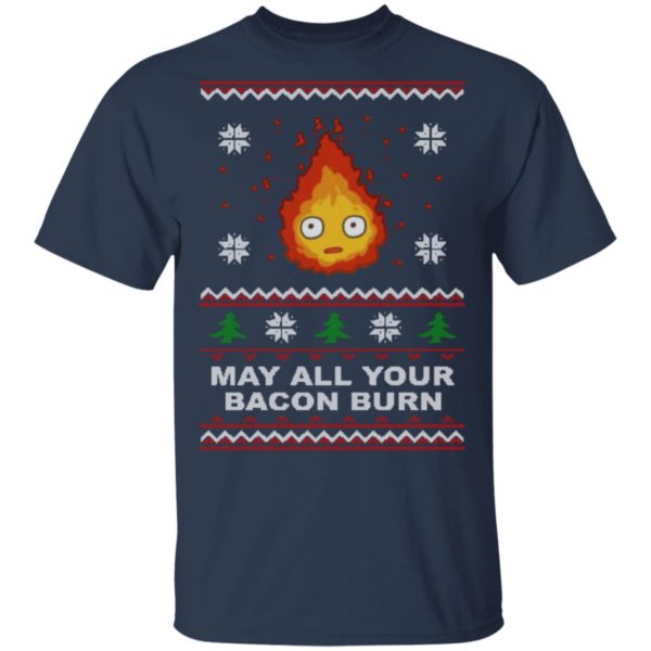 Studio Ghibli Calcifer May All Your Bacon Burn How's Moving Castle Ugly Christmas Shirt