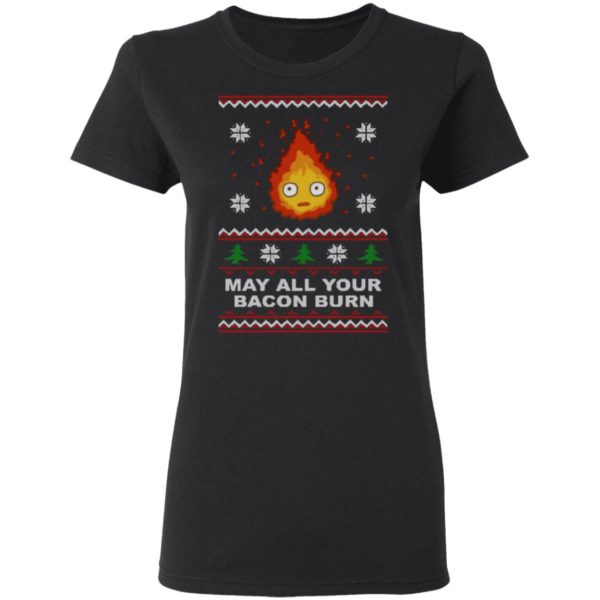 Studio Ghibli Calcifer May All Your Bacon Burn How's Moving Castle Ugly Christmas Shirt