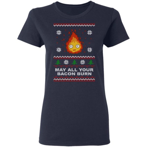 Studio Ghibli Calcifer May All Your Bacon Burn How's Moving Castle Ugly Christmas Shirt