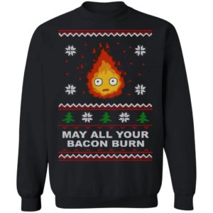 Studio Ghibli Calcifer May All Your Bacon Burn How's Moving Castle Ugly Christmas Shirt image Studio Ghibli Calcifer May All Your Bacon Burn How's Moving Castle Ugly Christmas Shirt