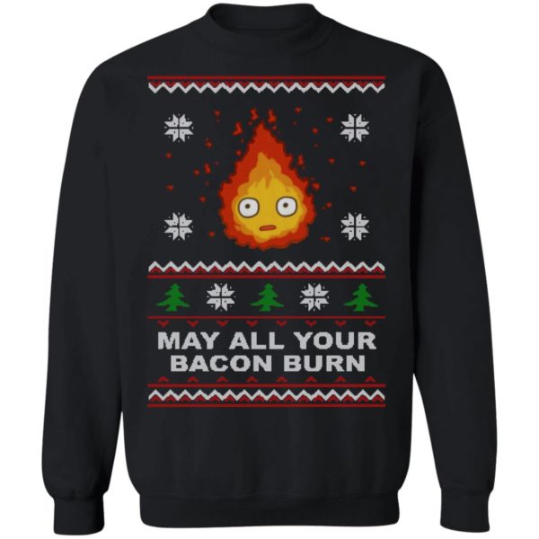 Studio Ghibli Calcifer May All Your Bacon Burn How's Moving Castle Ugly Christmas Shirt