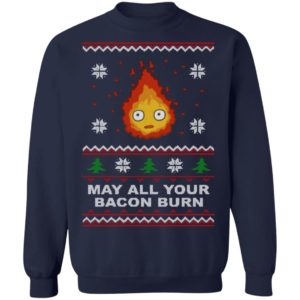 Studio Ghibli Calcifer May All Your Bacon Burn How's Moving Castle Ugly Christmas Shirt image Studio Ghibli Calcifer May All Your Bacon Burn How's Moving Castle Ugly Christmas Shirt