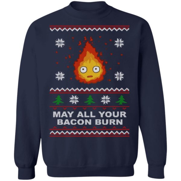 Studio Ghibli Calcifer May All Your Bacon Burn How's Moving Castle Ugly Christmas Shirt