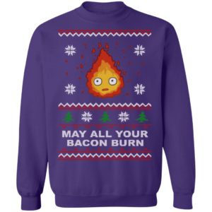 Studio Ghibli Calcifer May All Your Bacon Burn How's Moving Castle Ugly Christmas Shirt image Studio Ghibli Calcifer May All Your Bacon Burn How's Moving Castle Ugly Christmas Shirt
