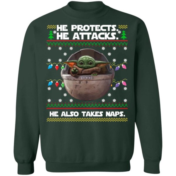 Baby Yoda He Protects He Also Takes Naps Christmas Shirt