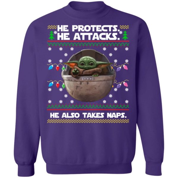 Baby Yoda He Protects He Also Takes Naps Christmas Shirt