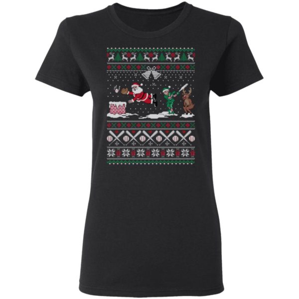 Santa Playing Baseball Funny Ugly Christmas Shirt