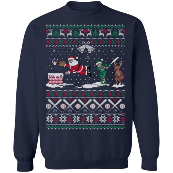 Santa Playing Baseball Funny Ugly Christmas Shirt