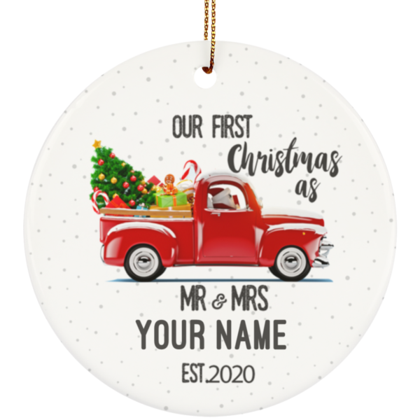 Our First Christmas As Mr & Mrs Personalized Ceramic Circle Ornament