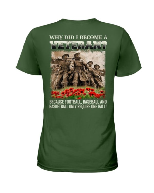 Why Did I Become A Veteran?Because Football,Baseball And Basketball Only Require One Ball! Shirt