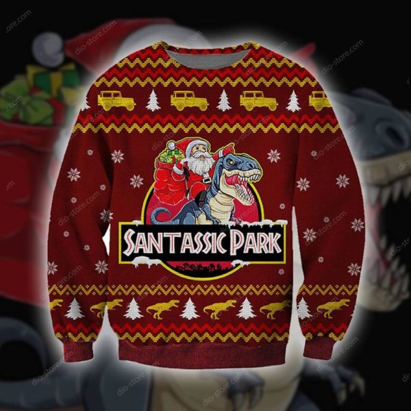 Santassic Park Santa T Rex 3D All Over Print Christmas Sweater