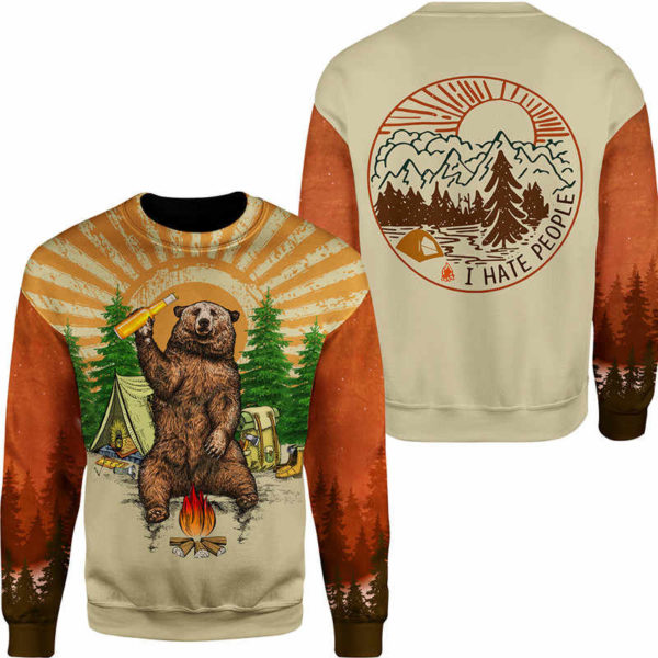 Bear Camping I Hate People 3D Printed Shirt