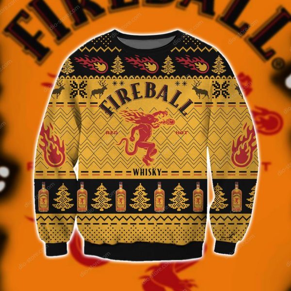 Fireball Cinnamon Whisky 3D Print Christmas Sweater