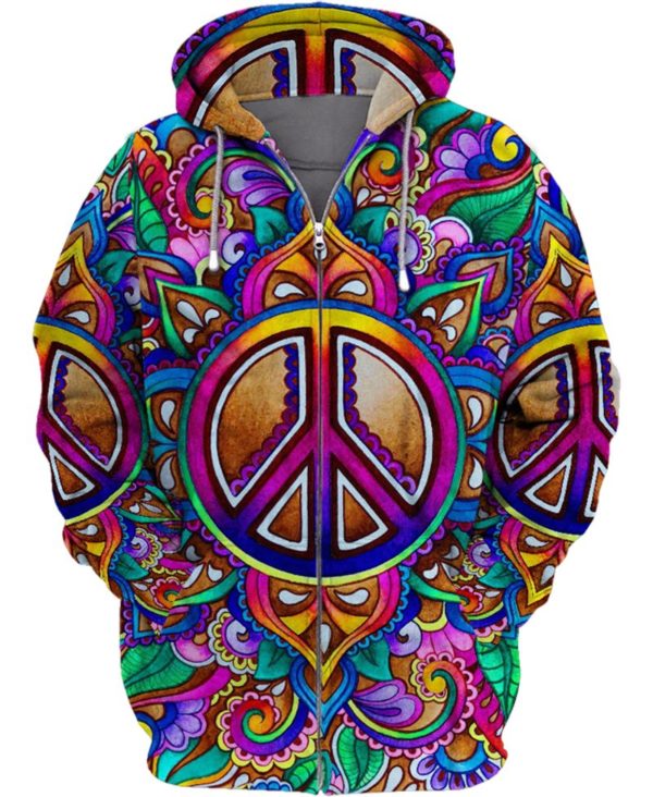 Hippie Colorful Peace Sign 3D All Over Print Shirt