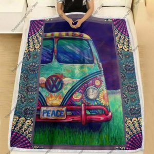 Hippie Bus Peace Quilt, Fleece Blanket