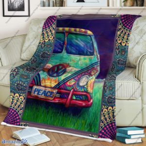 Hippie Bus Peace Quilt, Fleece Blanket