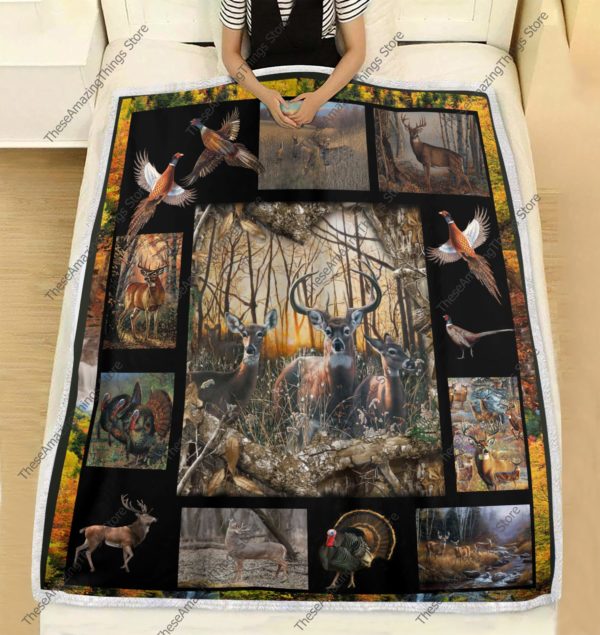 Hunting – Love To Hunt Deer & Pheasant Quilt, Fleece Blanket