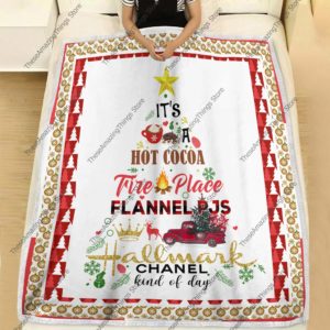 It's A Hot Cocoa Fire Place Flannel PJS Hallmark Chanel Kind Of Day, Christmas Tree Blanket