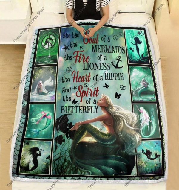 Mermaid Blanket She Had The Sould Of Mermaids, The Fire Of Lioness Blanket