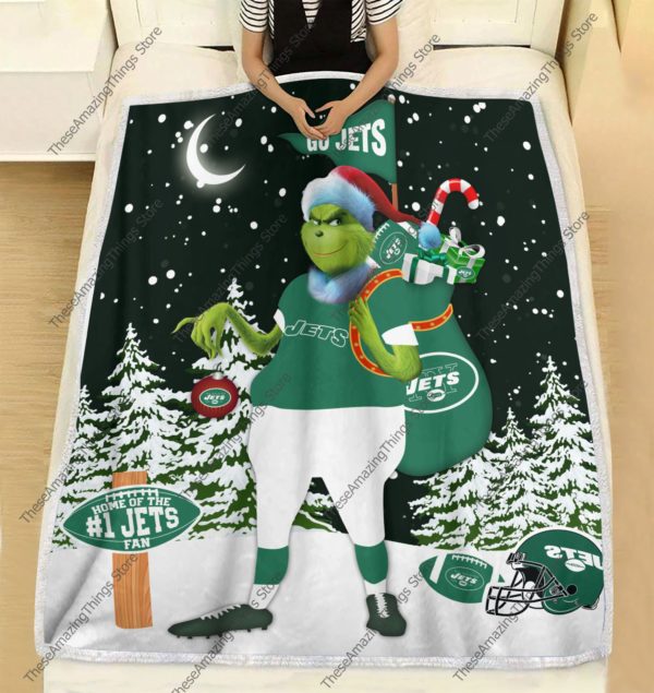 New York Jets Grinch Santa Quilt Blanket