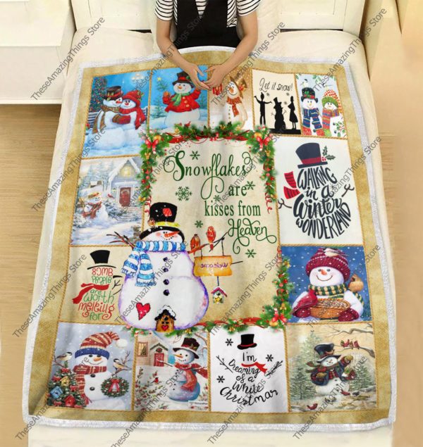 Snowman Blanket, Snowflakes Are Kisses From Heaven Blanket