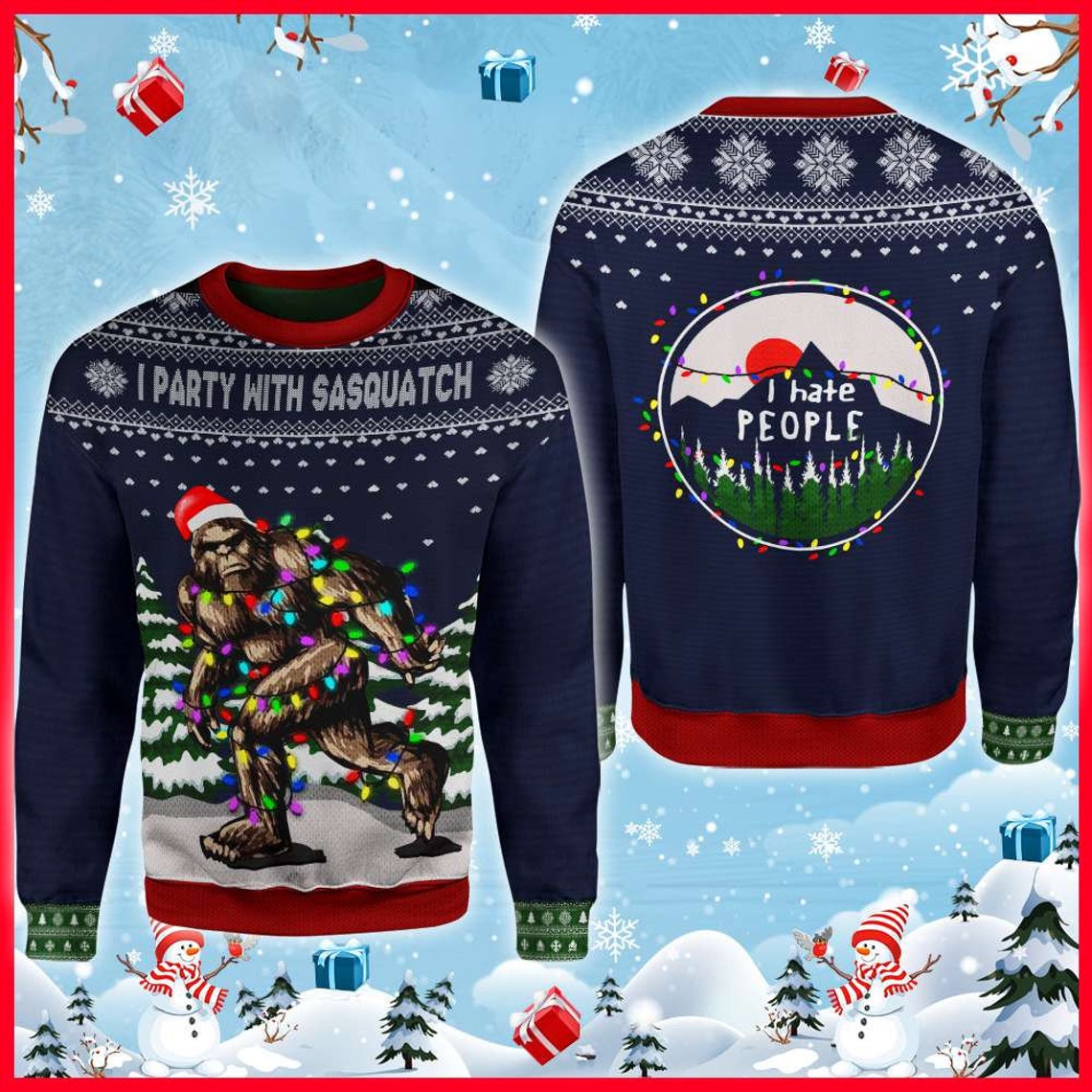 Christmas I Party With Sasquatch Camping Knitting Pattern 3D Fullprint Sweater