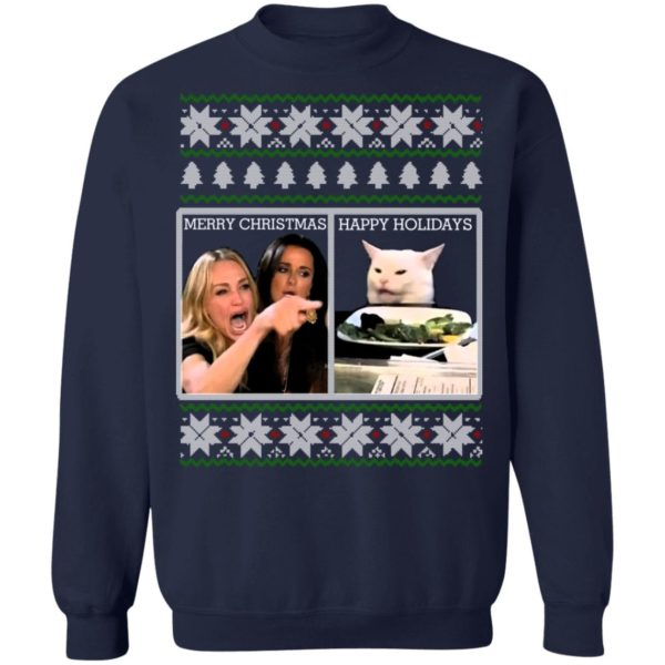 Woman Yelling at a Cat Ugly Christmas Sweatshirt