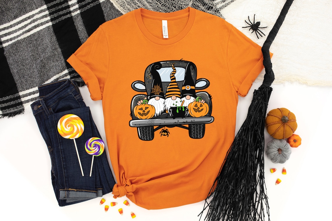Halloween Gnomes, Truck And Pumpkin T Shirt