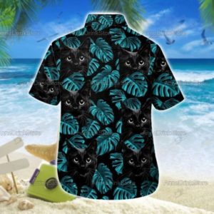 Tropical Leaves And Black Cat Hawaiian Shirt