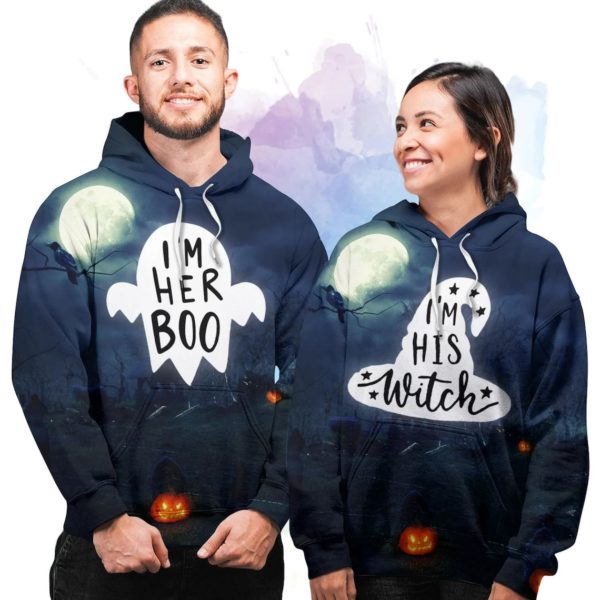 I'm His Witch I'm Her Boo Matching Halloween Couple Hoodie