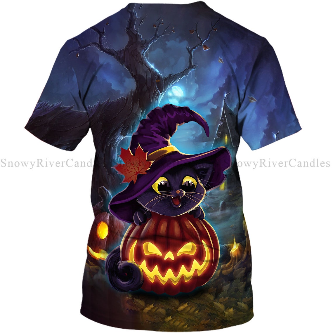 Halloween Witch Cats And Pumpkin 3D T Shirt