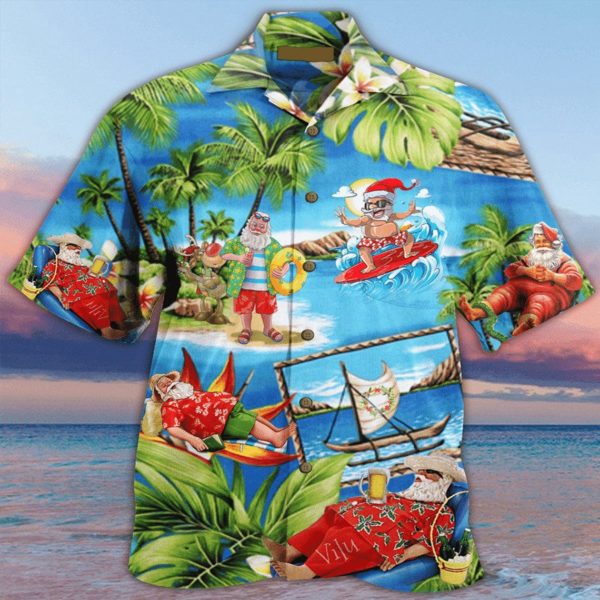 Merry Christmas Santa Claus Santa Surfing Hawaiian Shirt
