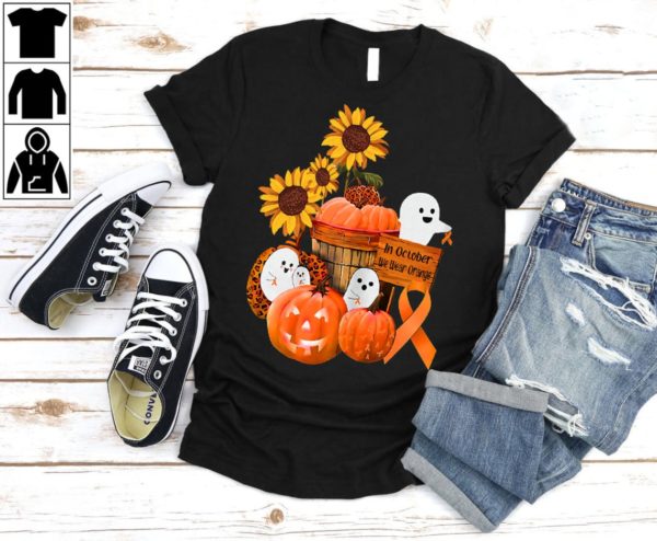 In October We Wear Orange Ghosts & Pumpkins Orange Ribbon T Shirt