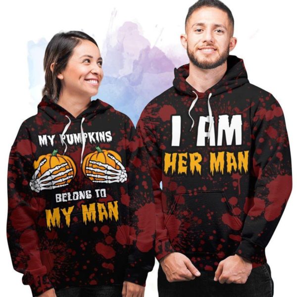 My Pumpkins Belong To My Man And I Am Her Man Matching Halloween Pumpkin Couple Hoodie