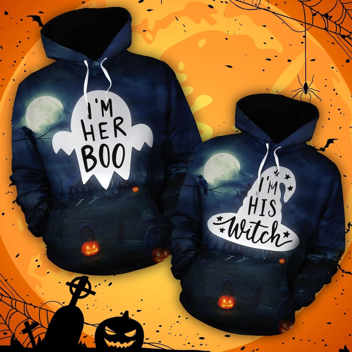 I'm His Witch I'm Her Boo Matching Halloween Couple Hoodie