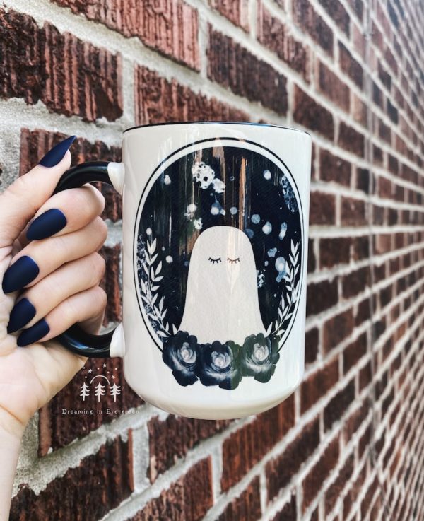 Floral Midnight Haunt Ghost Coffee Mugs