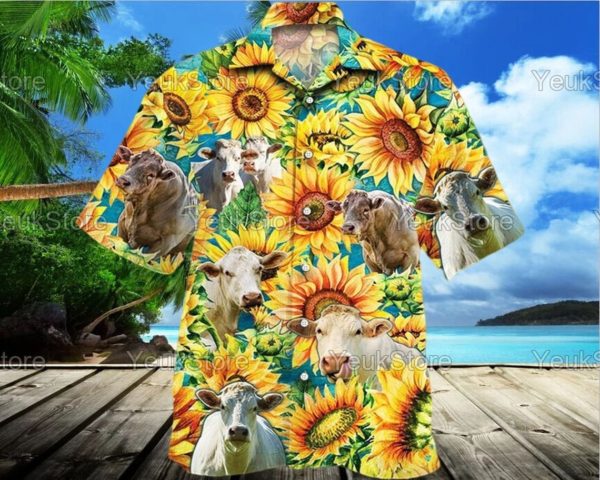 Charolais Cattle Sunflower Summer Hawaii Shirt