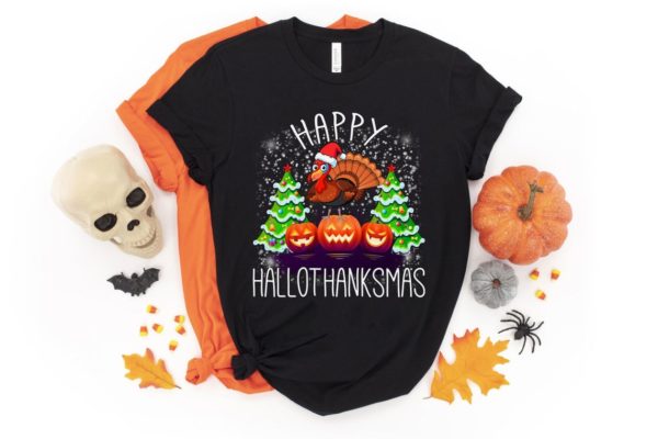 Turkey And Pumpkin Happy Hallothanksmas Shirt