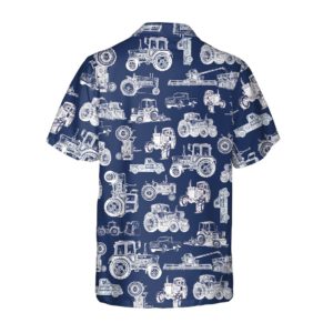 Tractor Pattern White And Blue Hawaiian Shirt