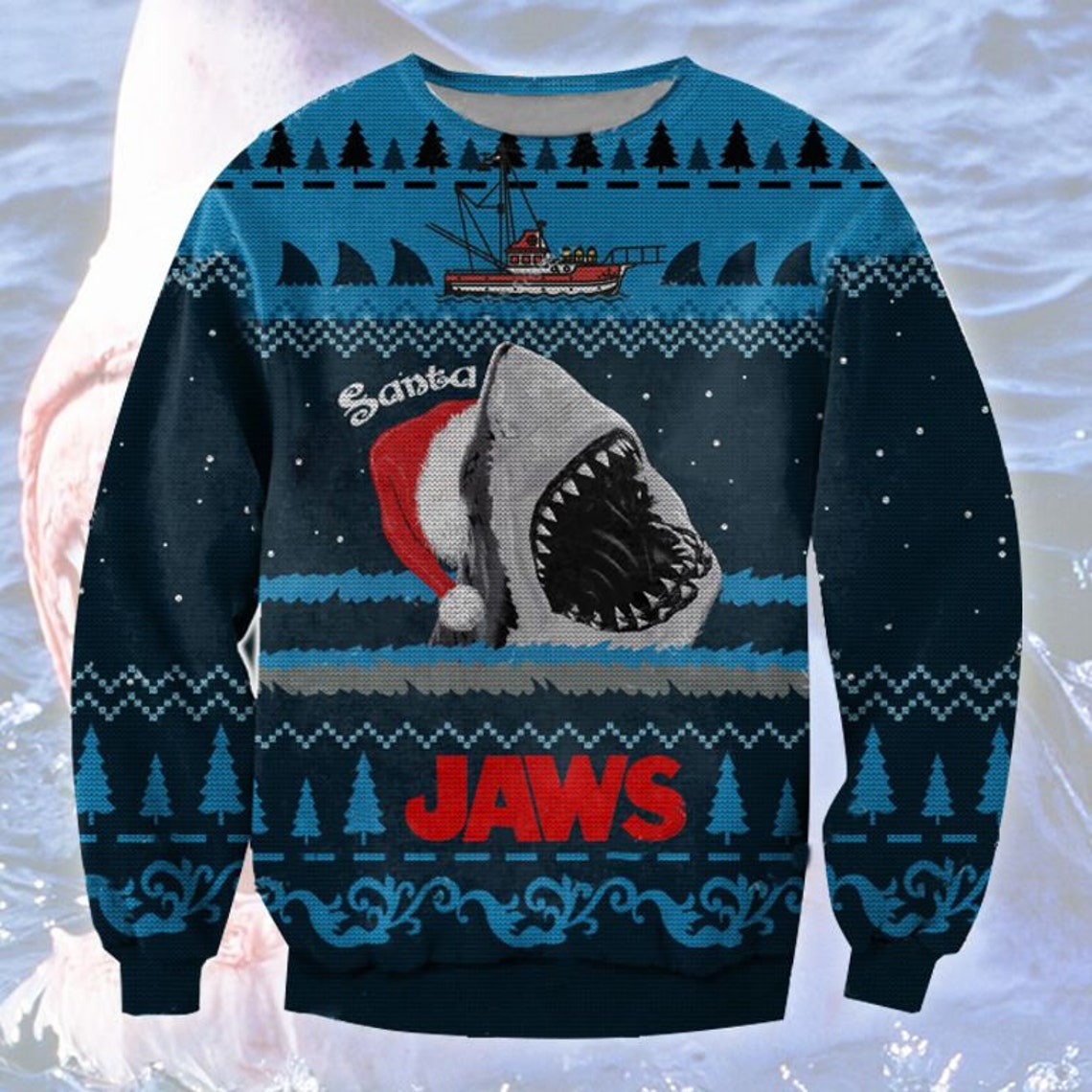 Jaws Movie Shark Santa Ugly Christmas Funny Sweater