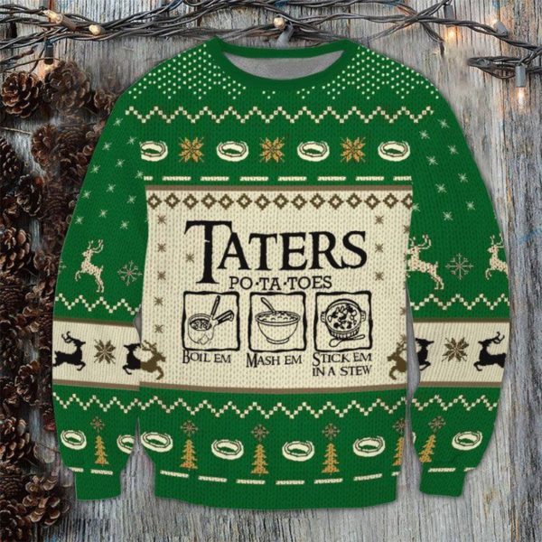 Taters Potatoes Green Printed Woolen Sweatshirt