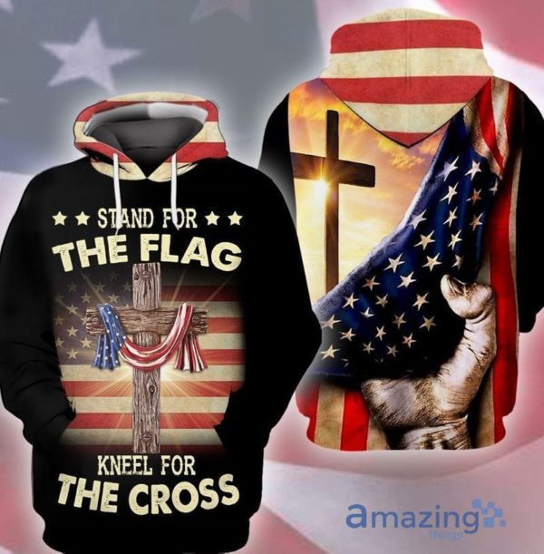 4th Of July Independence America Stand The Flag Kneel For The Cross All Over Print 3D Hoodie