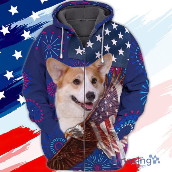 4th Of July Independence Day American Corgi Fireworks Dog All Over Print 3D Hoodie